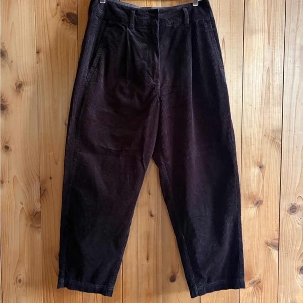 Poetry cropped barrel wide-leg corduroy trousers in espresso brown